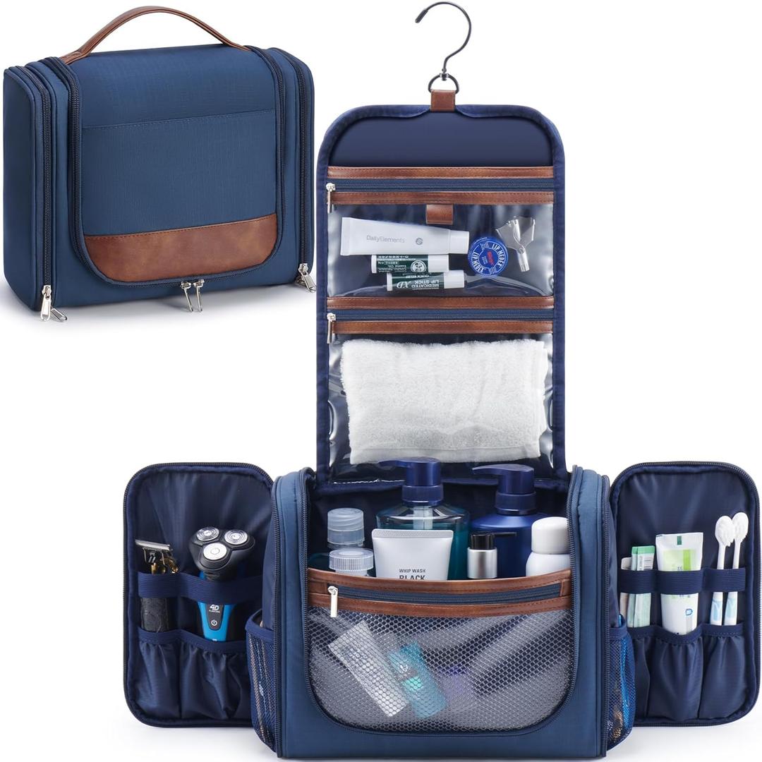 Ralnitote Large Hanging Toiletry Bag for Men, Travel Bathroom Bag with Hook, Hygiene Bag Organizer for Shower, Shaving & Grooming Essentials, Navy
