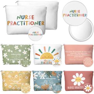 21 Set Nurses Week Gifts for Women Nurse Practitioner Graduation Gifts Bulk Np Cosmetic Bags Compact Mirrors Canvas Makeup Bag Nurses Gift for Nursing School Hospital