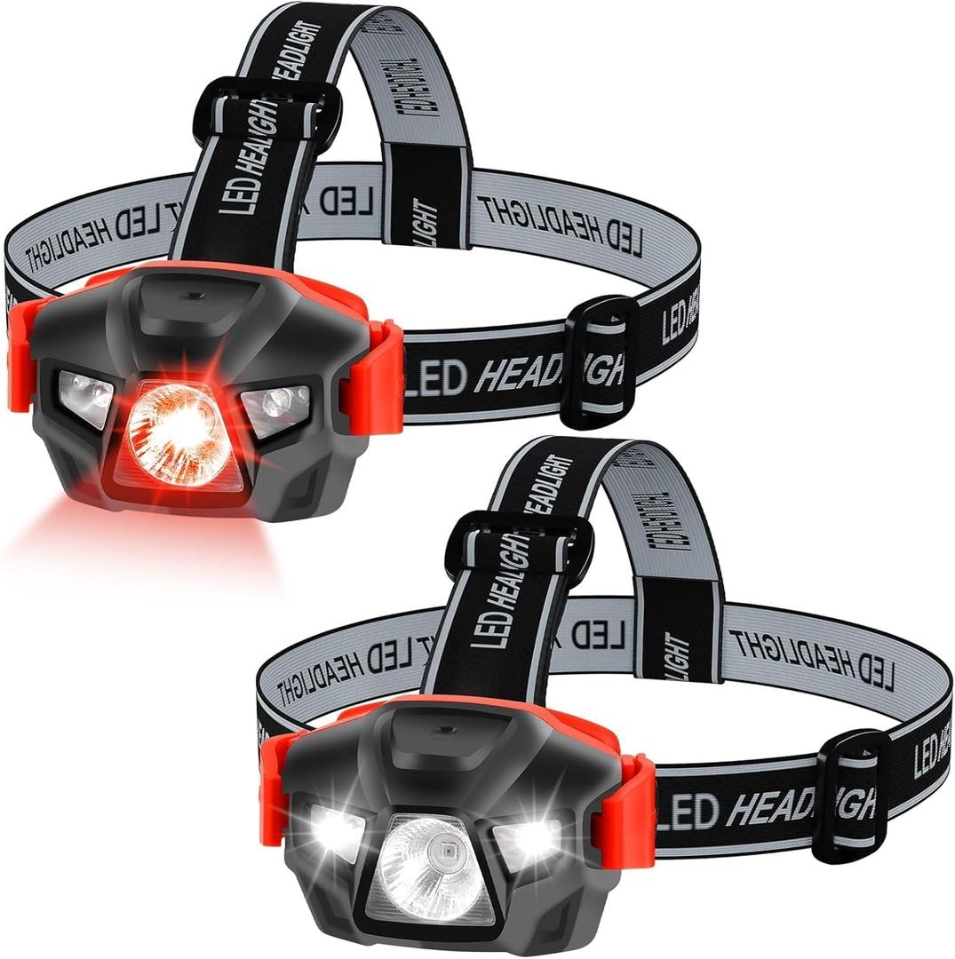 KunHe 2-Pack Red LED Headlamp for Adults Night Vision Explore and Outdoor Camping Running Hiking Fishing. Superior LED Technology, Night Vision, Water Resistant, 100 Lumen, 6 Hours Runtime. Choice