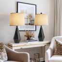 PoKat 23'' Farmhouse Table Lamps Set of 2, Black Bedside Lamps for Bedroom Night Stands, Modern Nightstand Lamps for Living Room, End Side Table, Black (Black with Gold)