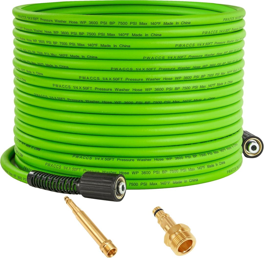 PWACCS Pressure Washer Hose 50 FT x 1/4", Power Washer Hose Kink Resistant, High-Pressure Washing Extension Hoses with M22-14mm Fittings, Compatible with Karcher K2, K3, K4, K5, K6, K7