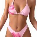 MakeMeChic Women's Polka Dots Triangle Thong Bikini Sets Floral Cute Bathing Suit Swimsuits (Pink, M)