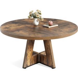 LITTLE TREE Round Dining Table for 4-6 People, 47 Inches Dining Room Table with Wooden Pedestal Base, Circle Kitchen Tables for Dining Room, Kitchen, Living Room, Rustic Brown