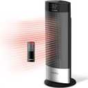 Lasko Ellipse Ceramic Tower Heater for Home with Tipover Switch, Child Lock, Digital Display, Thermostat, Wide Oscillation, Remote, Timer, For Bedroom, Office, Living Room, Den, 1500W, Black, CT18950 (18")