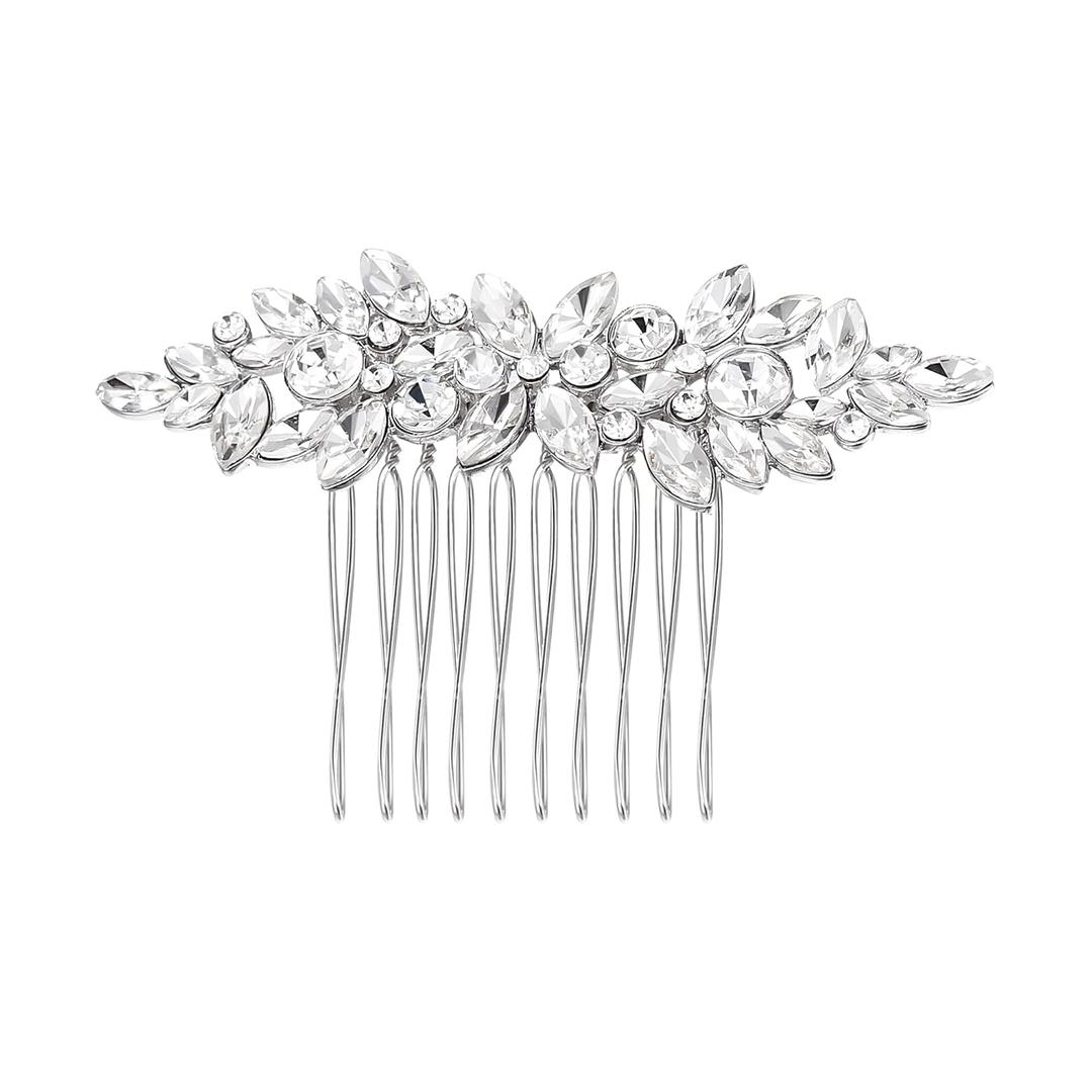 EVER FAITH Wedding Jewelry Side Comb Marquise Crystal Cluster Leaf Bridal Prom Headpiece Hair Accessories for Women Bride Clear Silver-Tone
