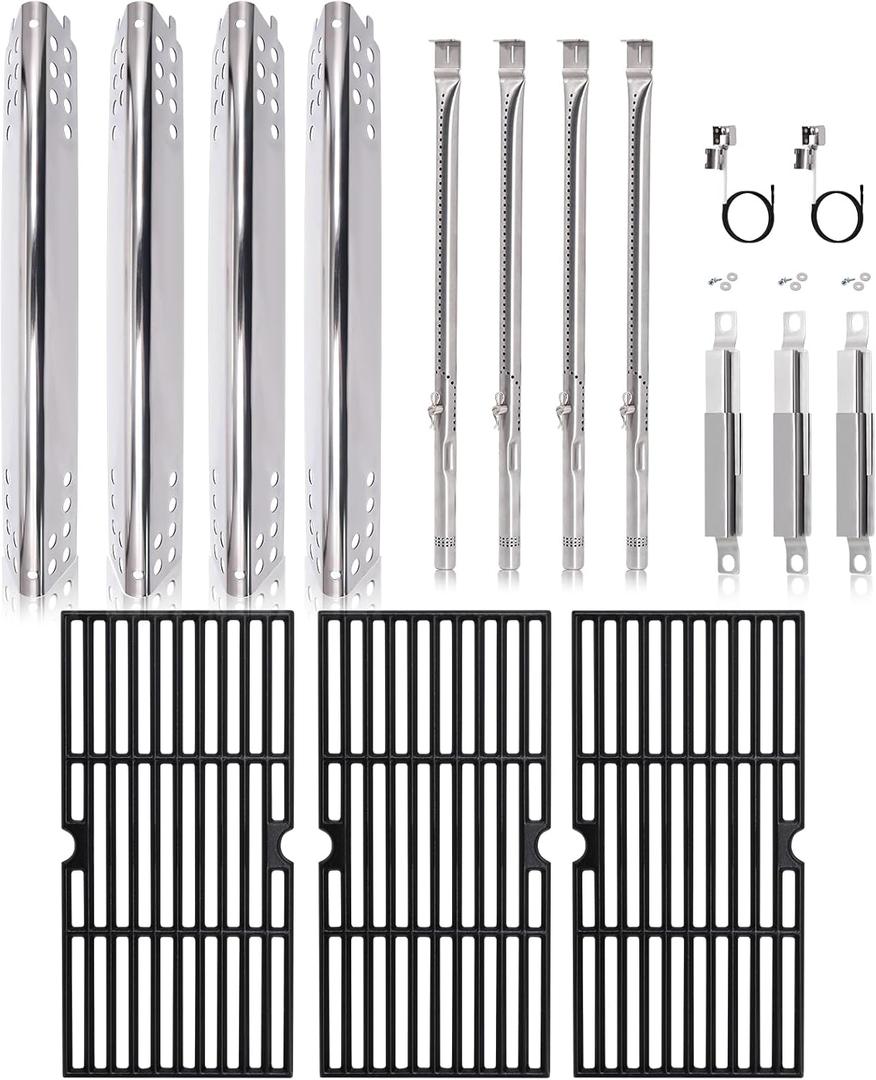 Hiorucet Grill Grates Replacement Parts for Charbroil Advantage 463344015, 463343015, 463335115, Grid Cooking Grates, Heat Plate, Burner, Ignitor and Crossover Tube for Charbroil 4 Burner Grill Parts.