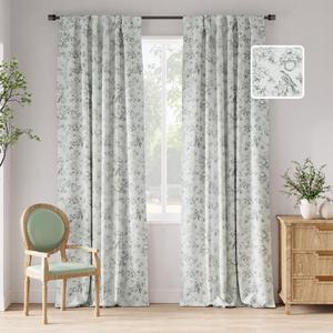 jinchan 100% Blackout Floral Curtains 96 Inches Long, Printed Flower Sage Green Blackout Curtains for Bedroom Rod Pocket Back Tab Full Blackout Curtains Thermal Insulated Window Drapes, 2 Panels