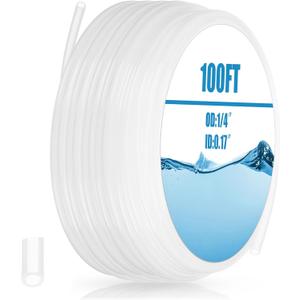 Nuanchu 100ft Polyethylene Tubing, 1/4" Od, 0.170" Id, 0.040" Wall Polyethylene Tubing Food Grade White Translucent Hose for Water, Beverage Pump, Homebrew, Brewing (Transpare)