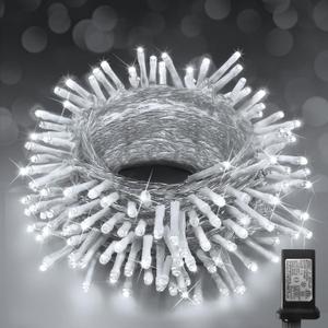 KNONEW Christmas String Lights Indoor Plug in,60FT 180LED Outdoor Waterproof Fairy Lights,8 Lighting Modes,Timer Memory Function for Bedroom Patio Balcony Party (Cool White)