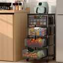 4-Tier Fruit Vegetable Storage Cart - Kitchen Organizer and Storage Cart with Wheels, Wooden Top Metal Wire Fruit Vegetable Rack Stand with Drawers to Storage Cans Snacks for Kitchen(Patent Pending)