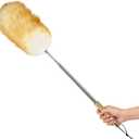 Extendable Lambswool Feather Duster 31-88 Inch, Anti-Static Wool Duster for Cleaning with Stainless Steel Pole - Ideal for High Ceilings, Fans, Interior & Roof (Yellow & White)
