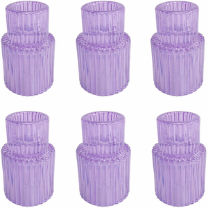 6 Pcs Purple Slim Inkwell Tapered Candle Holder, Rivet Ribbed Design, W: 1.75''. H: 2.8'', Tapered Candlestick Holders, Modern Tabletop Centerpiece Décor