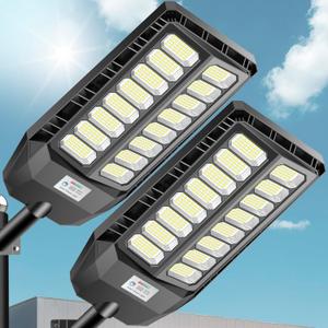 8000W Solar Street Lights Outdoor, Solar Lights Outdoor Waterproof with Motion Sensor and Remote Control, Parking Lot Light Dusk to Dawn Security Flood Light for Yard, Garden, 2 Pack