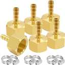 6PCS Brass Hose Barb Fittings 1/2" NPT Female to 5/16" Barb Adapter Connector Include 6 Stainless Steel Clamps for Water/Oil/Gas