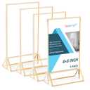 Acrylic Table Numbers Wedding 4x6 Vertical 4 Pack, Acrylic Table Card Holder Gold, Clear Menu Holder for Table Top, Restaurant Retail, Paper Holder, Photo Frame (4x6 - Vertical)