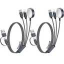 2Pack Multi Fast Charging Cable for Apple Watch Charger, iPhone Charger, [3-in-2 Travel Essentials]USB A/ Type C/ Lightning Cable for iWatch Ultra/ SE/ 10-2, iPhone 16-11, Galaxy S25-21, Airpods, iPad-4FT Black
