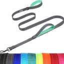 VIVAGLORY Twingrip Dog Leash, Double Handle Dog Leash for Training & Walking with Traffic Handle & 2 Loop, Traffic Control Reflective Heavy Duty for Puppy Pet, 5ft x 1in, Grey