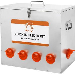10-Port Galvanized Automatic Metal Poultry Feeder Set with Large Capacity 110lbs,Chicken Feeder No Waste,Rainproof Poultry Feeders Suitable for Ducks, Turkeys (23" L x 20" W x 5" H)