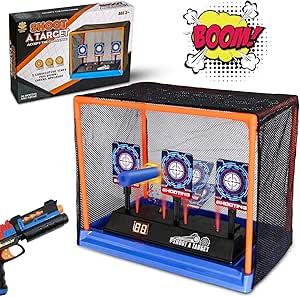 Electronic Shooting Target Scoring Auto Reset Digital Targets for Nerf Guns Toys with a Support Cage & Net, Christmas Birthday Gifts Toy for Kids-Boys & Girls