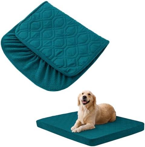 BOCTOPUG Dog Bed Covers - Washable, Waterproof, Quilted, Absorbable, PeacockGreen, 40Lx50Wx6H Inches