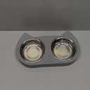 7 Ruby Road Cute Cat Bowls for Indoor Cats and Kitty, Double Cat Food Water Bowl Set with 2 Stainless Steel Pet Dishes and Grey Silicone Feeding Station, 350ml Kitten Bowls for Wet & Dry Food