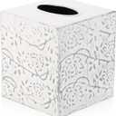 Country Chic Modern Farmhouse Tissue Box Holder, Decorative Metal Tissue Cover, Rustic Square White Style