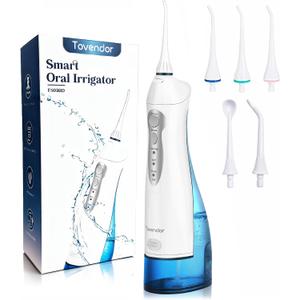 TOVENDOR Electric Water Flosser, Cordless Rechargeable Dental Oral Irrigator IPX7 Waterproof 300ML Travel Water Teeth Cleaner with 5 Tips for Braces Care Teeth Gums Cleaning, Home Office Daily Use (Nsapphire Blue)