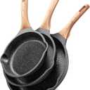 Non Stick Frying Pan Set - YIIFEEO Granite Skillet Set with 100% PFOA & PTFE Free, Induction Egg Omelette Pans for Cooking Pan Set, Cookware Set Nonstick Pots and Pans Set Gift for Women (3 PCS - Black)