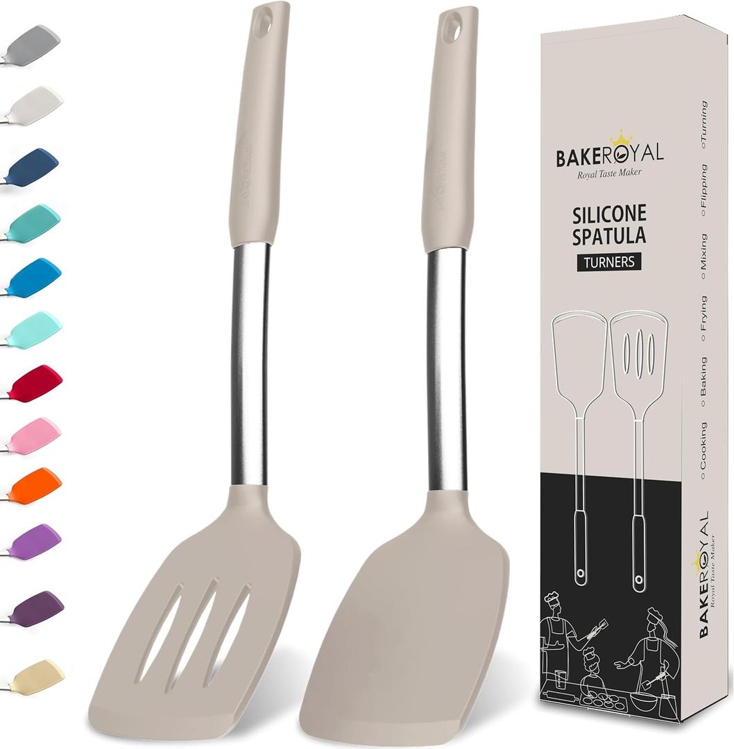 Silicone Spatula Set - Turner Spatulas Silicone Heat Resistant 600F - Slotted & Solid Silicone Spatulas for Cooking Fish, Eggs, Pancakes Flipper  Silicone Cooking Utensils Set  Mist