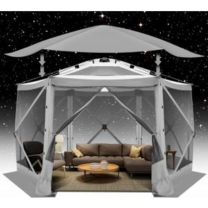 COBIZI Pop Up Gazebo Screen Tent Screen House for Camping, 12x12 Screen Room with Mosquito Netting, Hub Tent Instant Screened Canopy with Carrying Bag and Ground Stakes, Gray (12x12ft Starry sky top without 5 sidewalls)