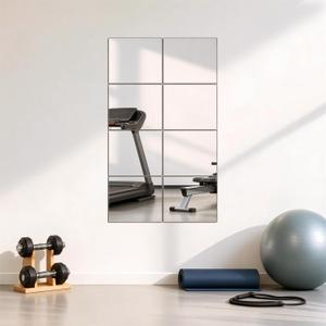 Self Adhesive Acrylic Mirror Tiles,12 x 16 Inches,8 Pack,Peel and Stick Shatterproof Flexible Plastic Mirror Sheets for Wall, Bedroom, Door, Home Gym