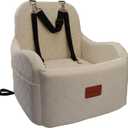 Lealchum Dog Booster Car Seat,Ultra Soft Fabric & Filling Memory Foam,Elevated Cushion,3 Straps & Safety Belt Channel,Anti-Slip Base,Fully Detachable and Washable(Beige,Medium)