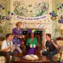 12 Inch Mardi Gras Tree Topper Fleur-de-lis Tree Topper Decorations Classic Purple Green Gold Glitter Metal Mardi Gras Ornament for Carnival Holiday Party Holidays Ornaments Decorations