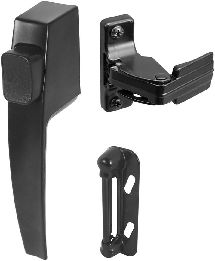 Prime-Line K 5007 Screen and Storm Door Push Button Latch Set With Night Lock, Fits Doors 5/8 1-1/4 In. Thick, Black Finish (Single Pack)