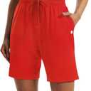 LUCKYCATCUS Women's Shorts 7" Bermuda Shorts with Pockets (Red, XL)