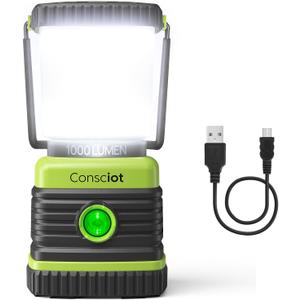 LED Camping Lantern Rechargeable, Consciot Camping Lights, 1000LM, 4 Light Modes, 4400mAh Power Bank, IPX4 Waterproof Tent Lights, Dimmable Flashlight for Emergency, Power Outages, USB Cable Included