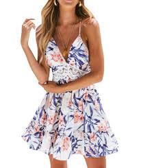 xxxiticat Women's Floral Print Beach Sundress Sleeveless Halter Spaghetti Straps Backless Lace Mini Swing Skater Dresses Small