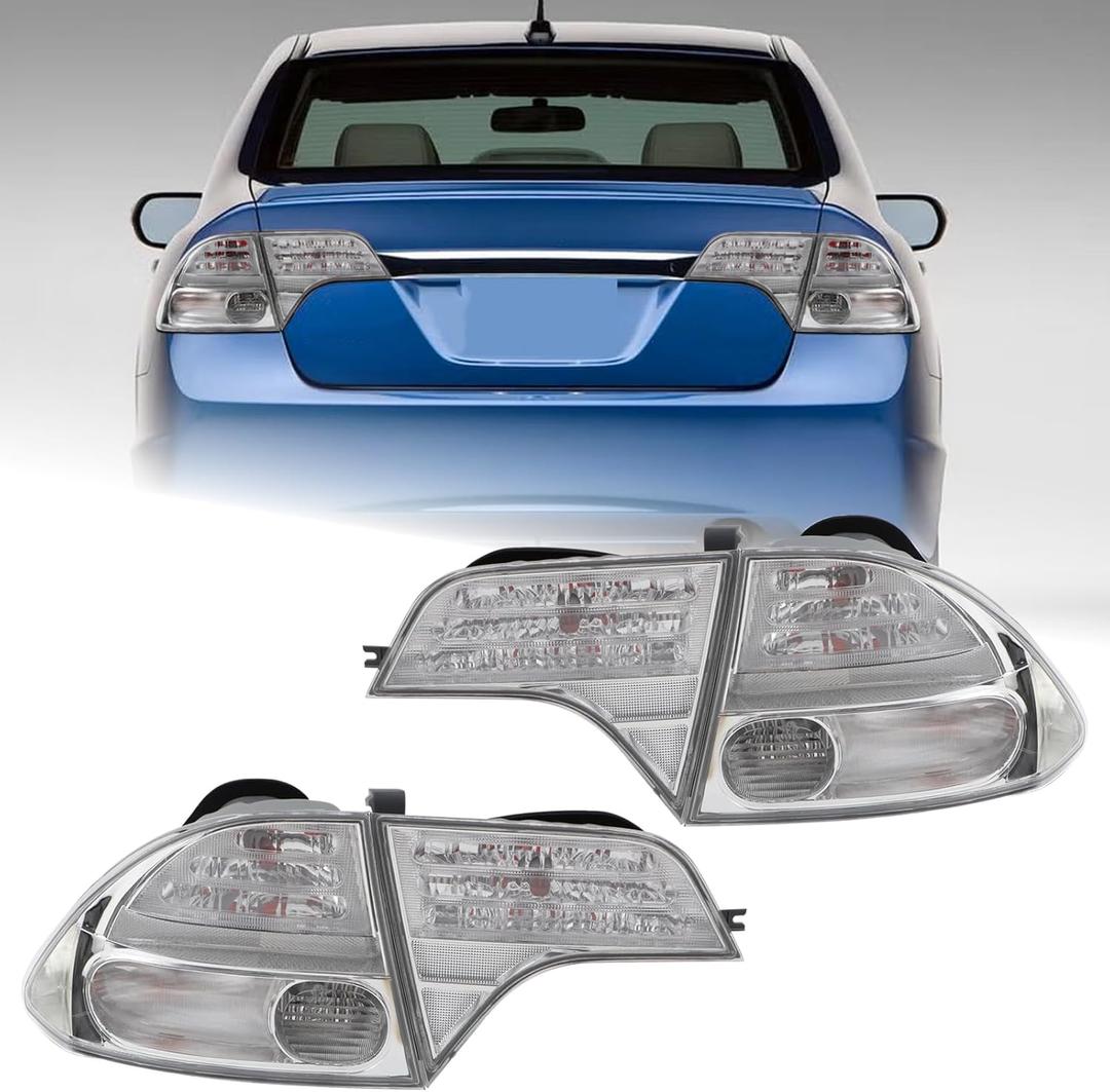 Upgrade 4PCS Clear Lens Tail light Assembly Fit for 2006-2011 Honda Civic 4-Door Sedan/Hybrid Outer Inner Rear Lamp Left Driver Right Passenger Side Brake Lamp With Bulbs 33551SNAA01 HO2801165
