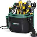 Tool Belt Pouch, 600D Oxford Waterproof Tool Holder, 12 Pockets, 45-inch Waist Belt, Black/Green (Large)