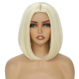 Blonde Bob Wig for Women 12 Inch Straight Blonde Wigs Middle Part Heat Resistant Synthetic Wig