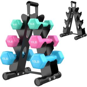 AmazeFan 3-Tier Dumbbell Rack Stand Only, A-Frame Design Weight Rack with Handle, Weights Metal Strength Training Dumbbells Storage Rack for Home Gym Space Saver (Dumbells not Included)