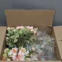 Reallnaive 9 Pieces Artificial Flowers Table Centerpieces Decorations with Vase Wedding Mason Jar 9 Bundles Silk Floral Bouquet 10 Clear Vase with 1 Pcs Rope for Party Decor(Dahlia,Pink)