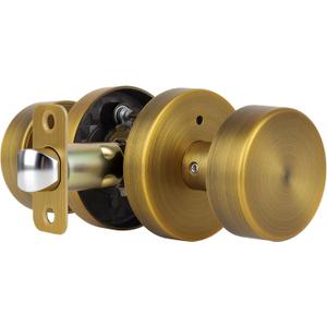 Antique Brass Privacy Door Knobs Interior with Lock, Old Style Round Door Knob Vintage Door Handle for Bedroom Bathroom Lockable Door Knob (1 Pack Privacy)