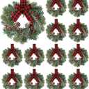 Jexine 12 Pieces Mini Christmas Wreaths for Kitchen Cabinet Small Christmas Candle Rings Wreaths Pillars Candle Rings Table Centerpieces Hanging Garlands for Front Door Window Decor (No Red Ribbon)