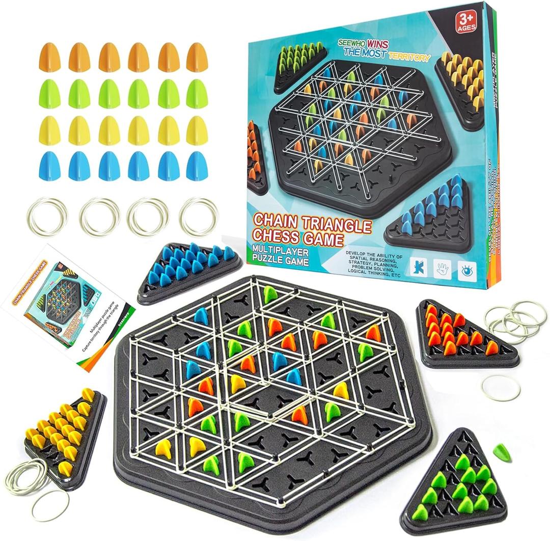 Chain Triangle Chess Game, Rubber Band Geoboard Game, Strategy Board Games, Family Night Games for Kids and Adults, 2 to 4 Players