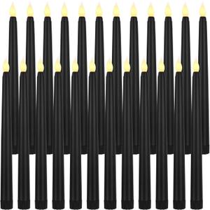 Baquler 24 Pcs Black 9.7 Inch LED Flameless Taper Candles Bulk Battery Operated Taper Candles Flickering Candlesticks for Wedding Church Holiday Table Decoration