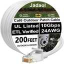 Jadaol Cat 6 Ethernet Cable 200ft (60.96m), Outdoor&Indoor, Support Cat8/7 Network LAN Cable, Up to 10Gbps Cat6 UTP 24AWG Pure Copper RJ45 Internet LAN Patch Cord for Router, Modem, Switch, PoE, White