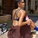 RUNNING GIRL Sports Bras for Women, Medium-High Impact Running Strappy Sports Bra with Removable Pads (Blue, M)