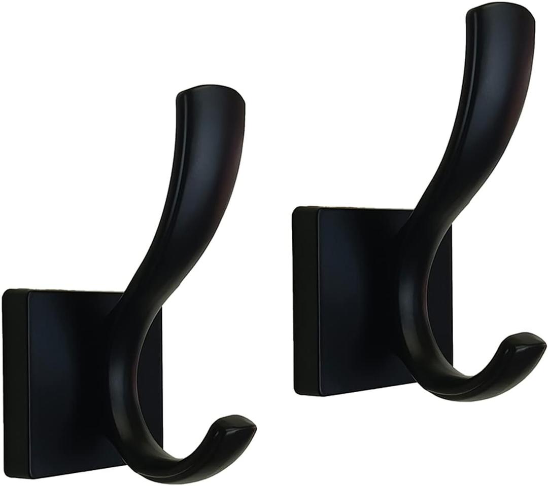 Black Coats Towels Hooks,Towel Robe Clothes Coat Hooks,Heavy Duty Wall Mount Hooks for Bath Bedroom Kitchen Pool Garage Hotel,2 Pack