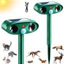 2 Pack Solar Ultrasonic Animal Repeller Outdoor - Sonic Fortress Pro Deer Repellent Weatherproof with Motion Sensor & USB Charging,Deter Cats,Squirrels,Racoons,Rabbits,Skunks Humanely for Yard Garden